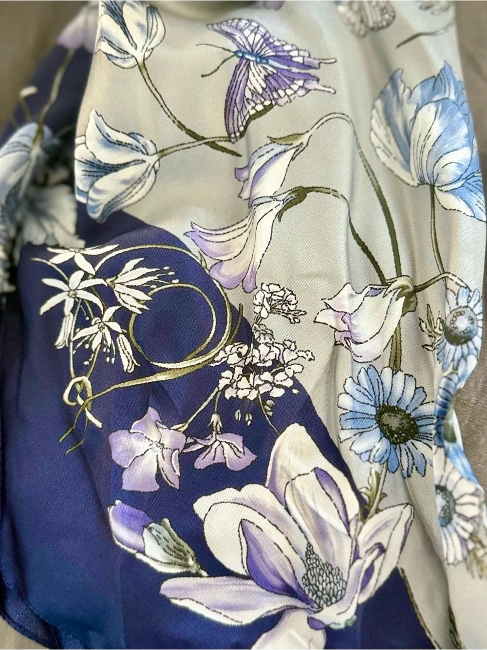 Made in Italy Lake Como 100% Silk Floral Scarf | Blue & Lavender Fattorseta
